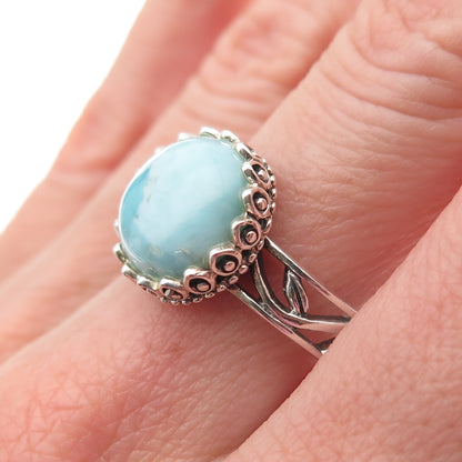 Noa Zuman 925 Sterling Silver Vintage Real Larimar Oxidized Ring Size 10