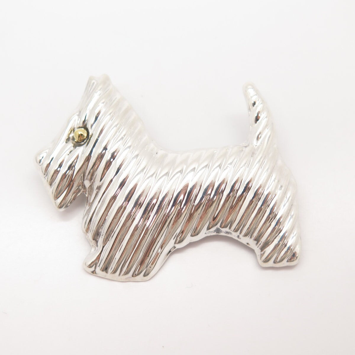 925 Sterling Silver 2-Tone Vintage Mexico Laton Terrier Dog Pin Brooch / Pendant