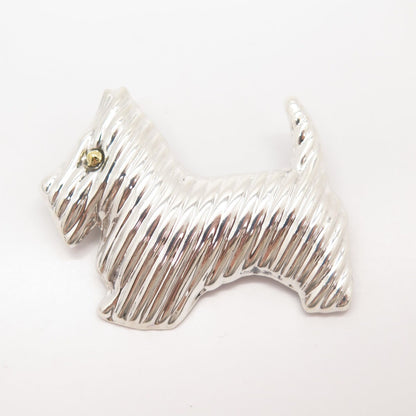 925 Sterling Silver 2-Tone Vintage Mexico Laton Terrier Dog Pin Brooch / Pendant