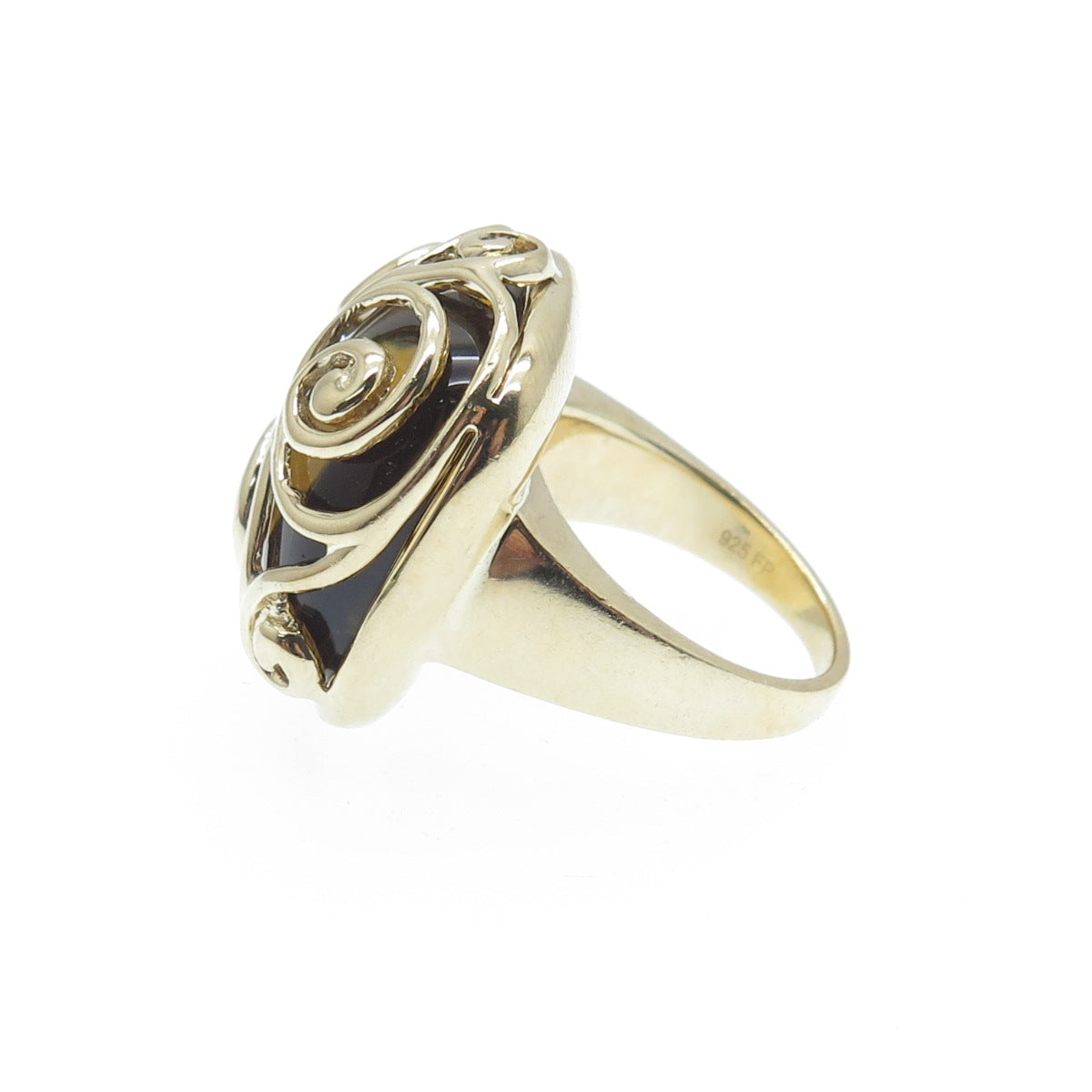 925 Sterling Silver Gold Plated Real Citrine Celtic Swirl Dome Ring Size 5.25