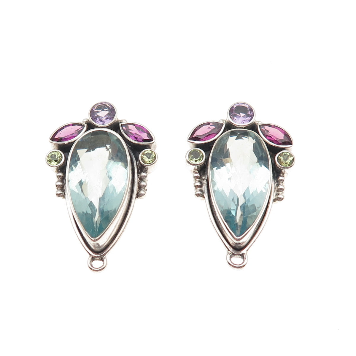 Nicky Butler Sterling Silver Vintage Blue Topaz Amethyst Peridot Jacket Earrings