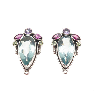 Nicky Butler Sterling Silver Vintage Blue Topaz Amethyst Peridot Jacket Earrings
