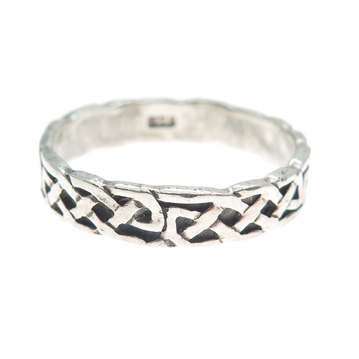 925 Sterling Silver Vintage Celtic Knot Oxidized Band Ring Size 11.75