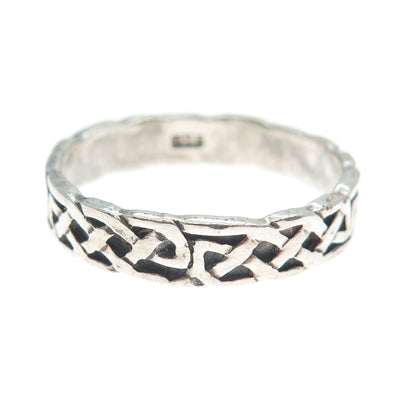 925 Sterling Silver Vintage Celtic Knot Oxidized Band Ring Size 11.75