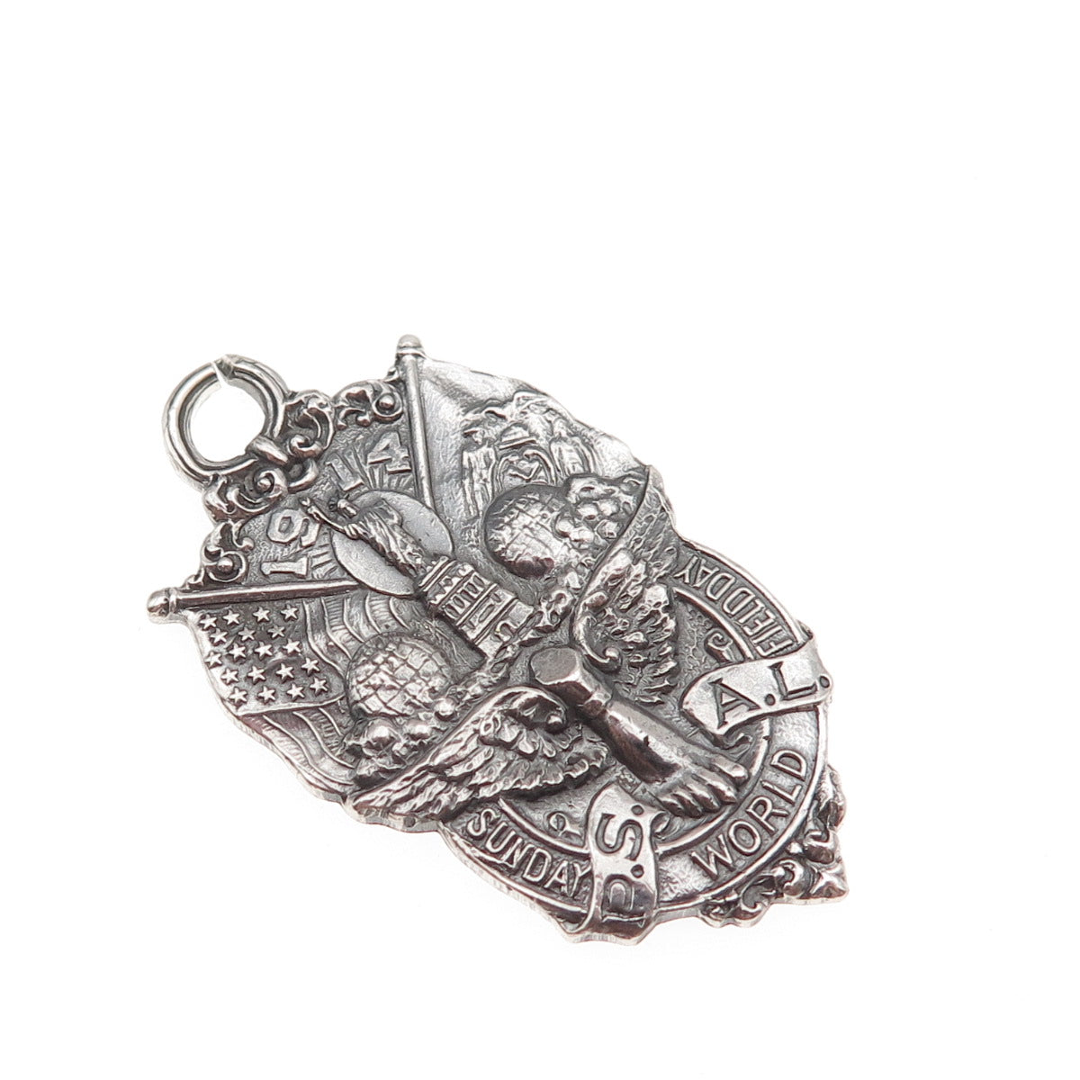 Dieges & Clust 925 Sterling Silver Antique 1914 Sunday World NYC Charm Pendant