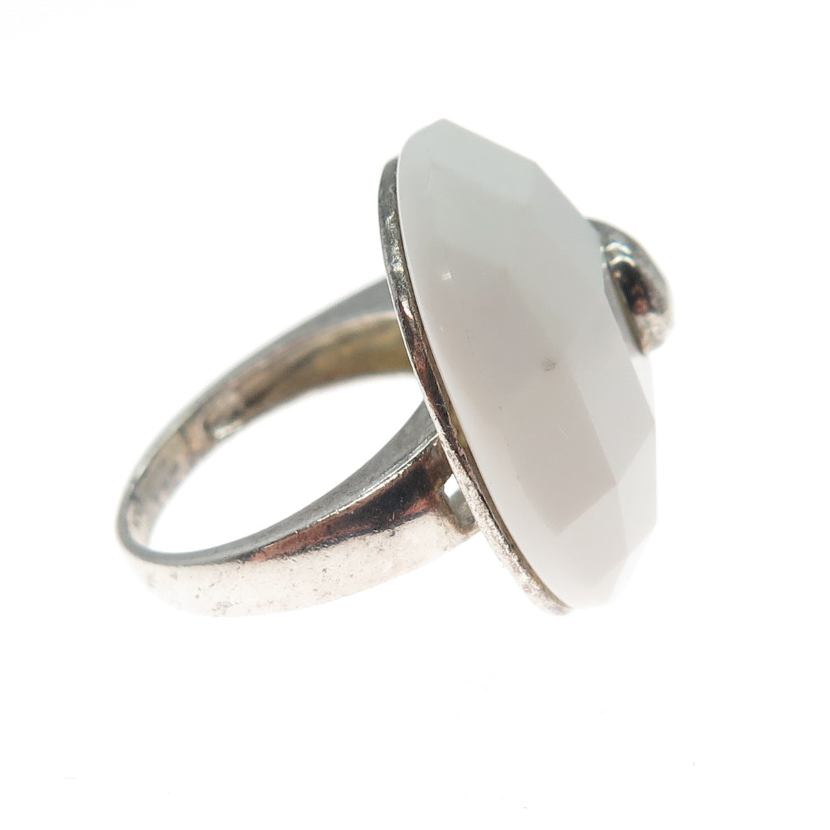 JCM Jacmel Mauritius Sterling Silver Vintage Italy Real White Onyx Ring Size 5.5