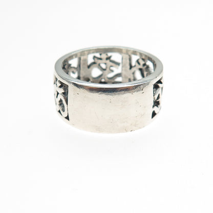 925 Sterling Silver Vintage Om Mantra Oxidized Band Ring Size 9.25
