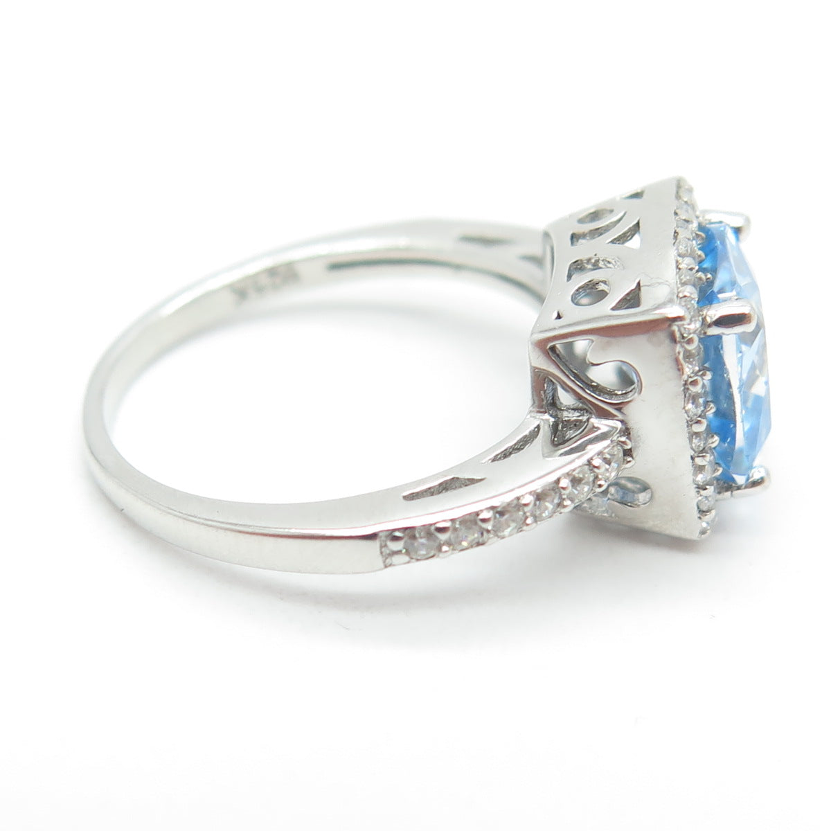 925 Sterling Silver White & Blue C Z Ring Size 5.25