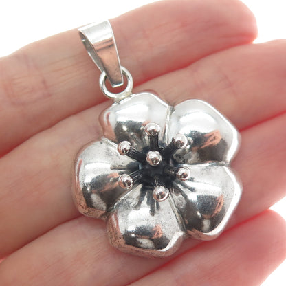 925 Sterling Silver Vintage Mexico Puffy Flower Oxidized Pendant
