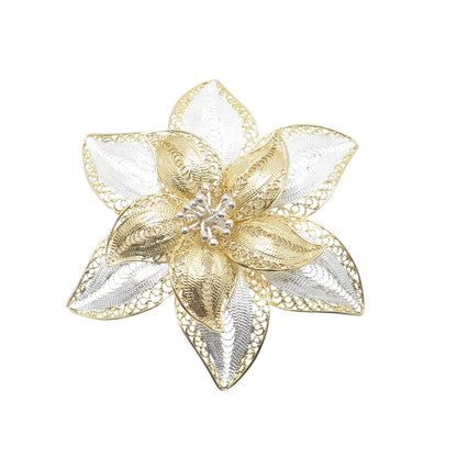 ASJ MAURITIUS 925 Sterling Silver 2-Tone Vintage Filigree Floral Pin Brooch