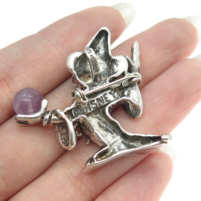 DISNEY 925 Sterling Silver Vintage Real Amethyst Gem Mickey Mouse Pin Brooch