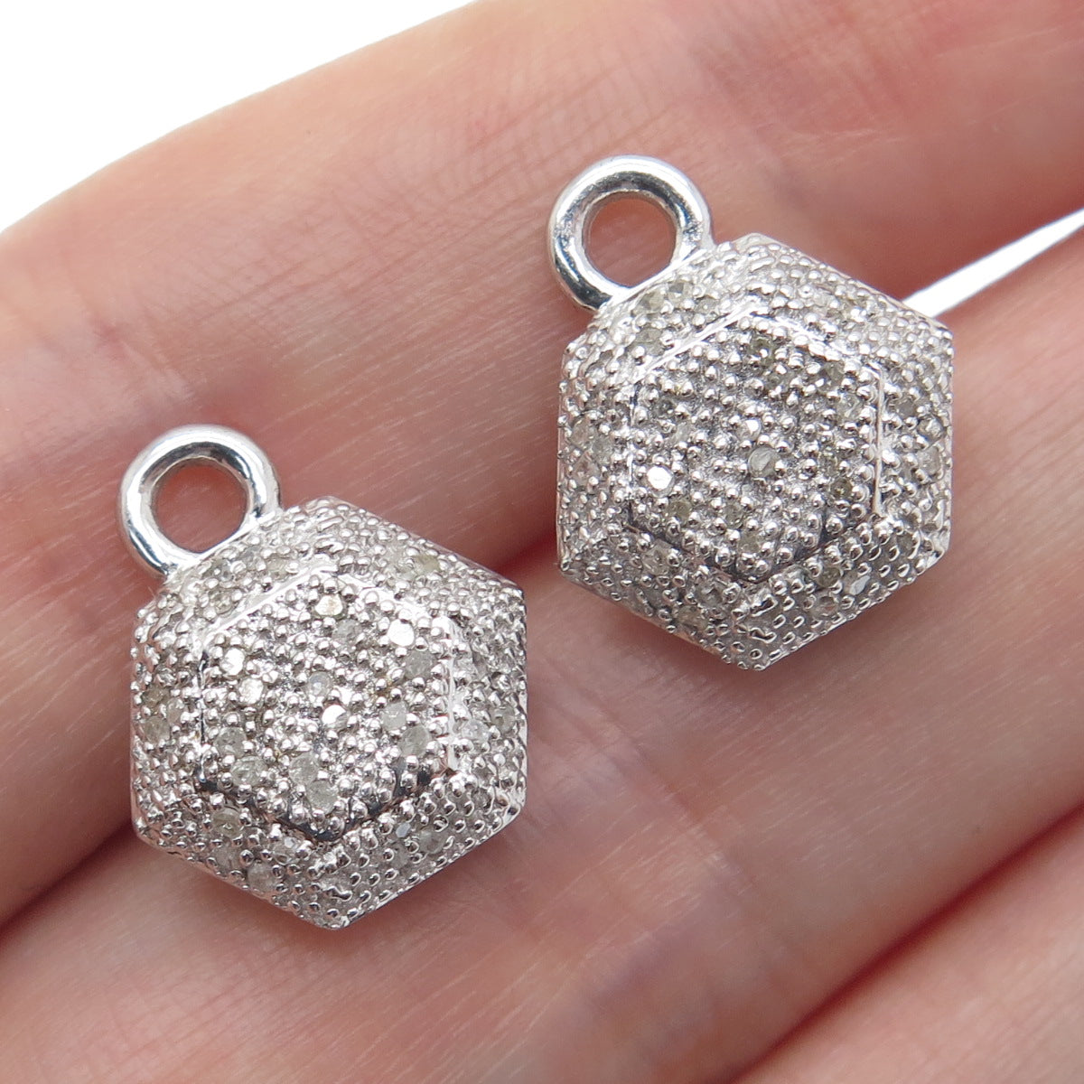 FADI Sterling Silver Real Round-Cut Diamond Hexagon Geometric Jacket Earrings