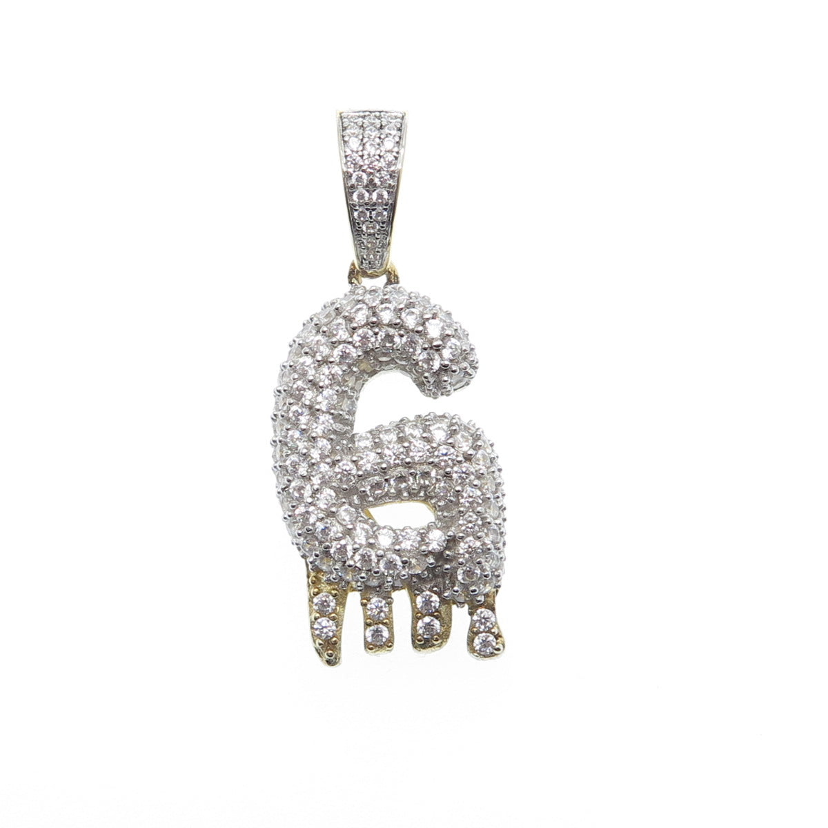 925 Sterling Silver Gold Plated Round-Cut Shaped C Z Letter G Sparkle Pendant