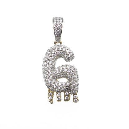 925 Sterling Silver Gold Plated Round-Cut Shaped C Z Letter G Sparkle Pendant