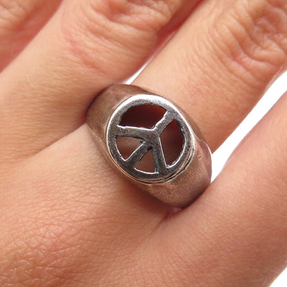 925 Sterling Silver Vintage Peace Symbol Oxidized Ring Size 9.5