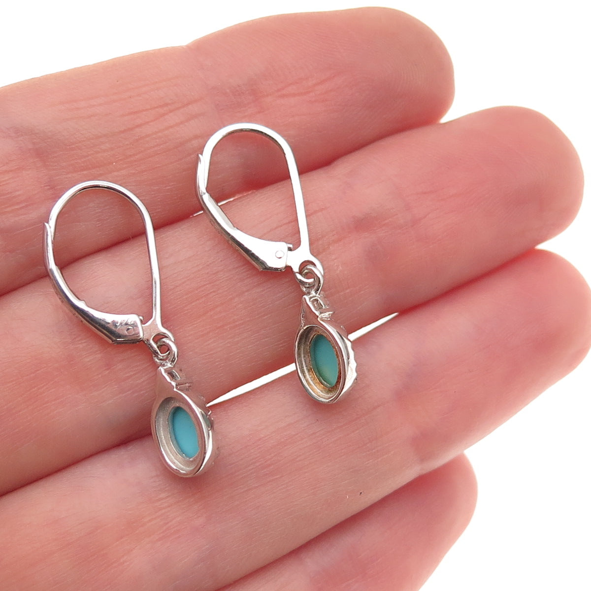 925 Sterling Silver Real Sleeping Beauty Turquoise Dangle Earrings