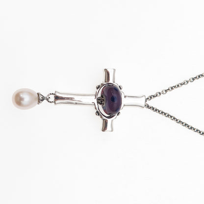 Trollbeads Sterling Silver Vintage Real Pearl & Murano Glass Cross Necklace 36"