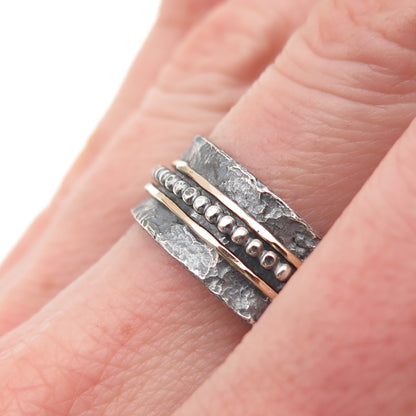 Ilan Amir 925 Sterling 2-Tone Vintage Modernist Rotating Band Ring Size 10.5