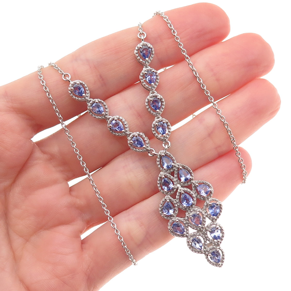 Chuck Clemency 925 Sterling Silver Real Tanzanite Cable Chain Necklace 18"
