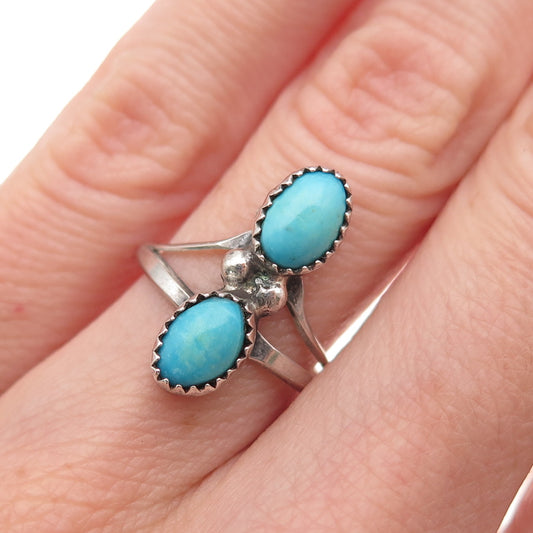 Old Pawn Sterling Silver Vintage Southwestern Turquoise Tribal Ring Size 5.75
