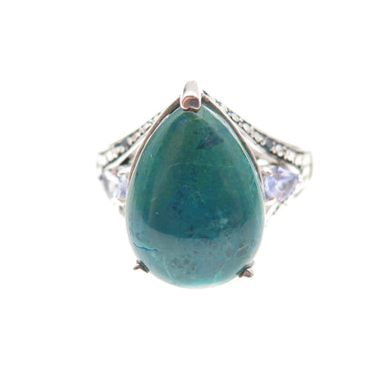Chuck Clemency Sterling Silver Real Diamond Turquoise & Tanzanite Ring Size 5.75