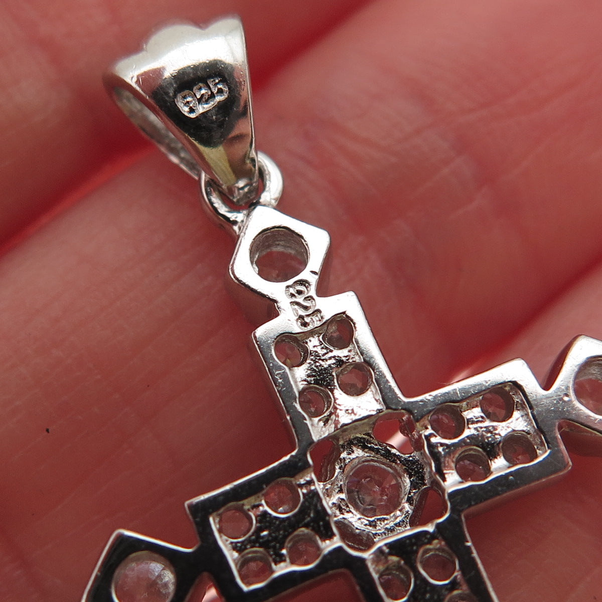 925 Sterling Silver Round-Cut C Z Cross Charm Pendant