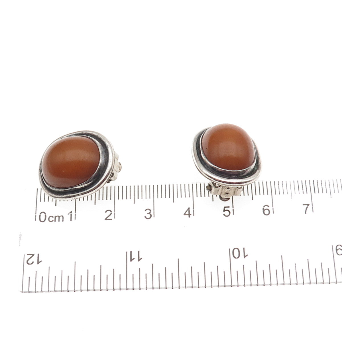 TSJC Tom Jenny Schlecht 925 Sterling Silver Vintage Real Amber Clip On Earrings