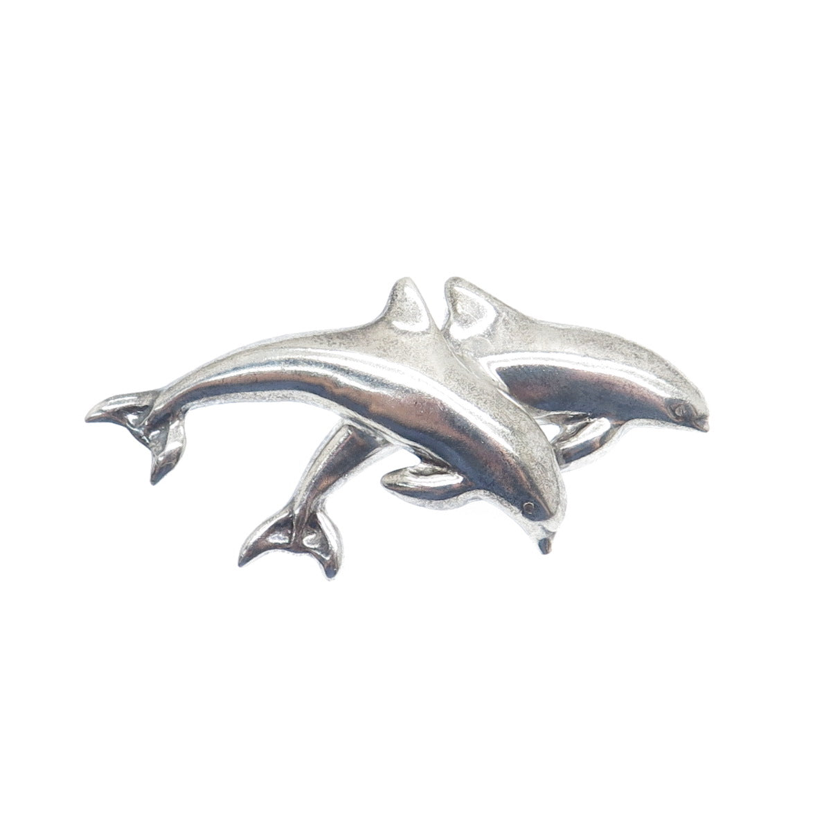 925 Sterling Silver Vintage Mexico Dolphin Couple Oxidized Pin Brooch