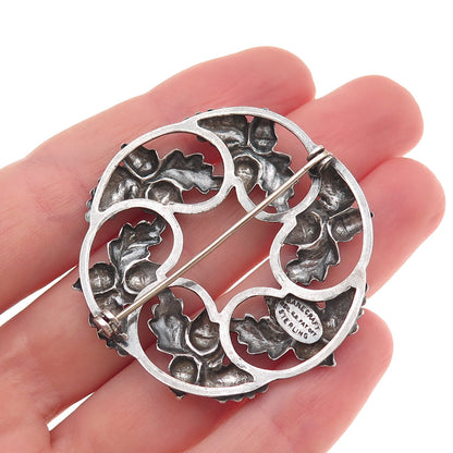 Danecraft 925 Sterling Silver Antique Art Deco Acorn Floral Oxidized Pin Brooch