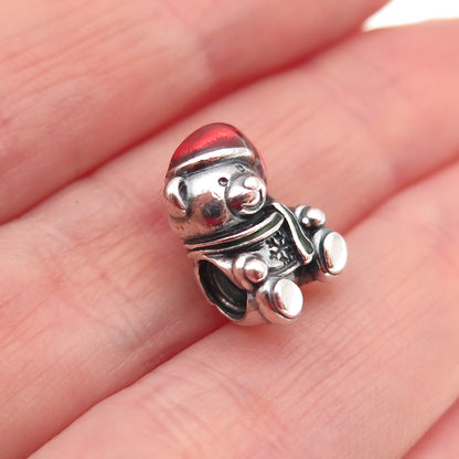 PANDORA 925 Sterling Silver Enamel Christmas Bear Slide Bead Charm