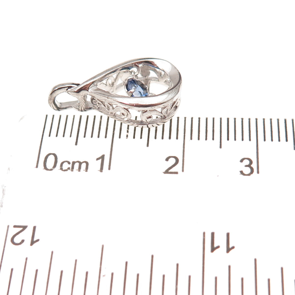 925 Sterling Silver Lab-Created Round-Cut Sapphire Teardrop Charm Pendant