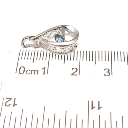925 Sterling Silver Lab-Created Round-Cut Sapphire Teardrop Charm Pendant