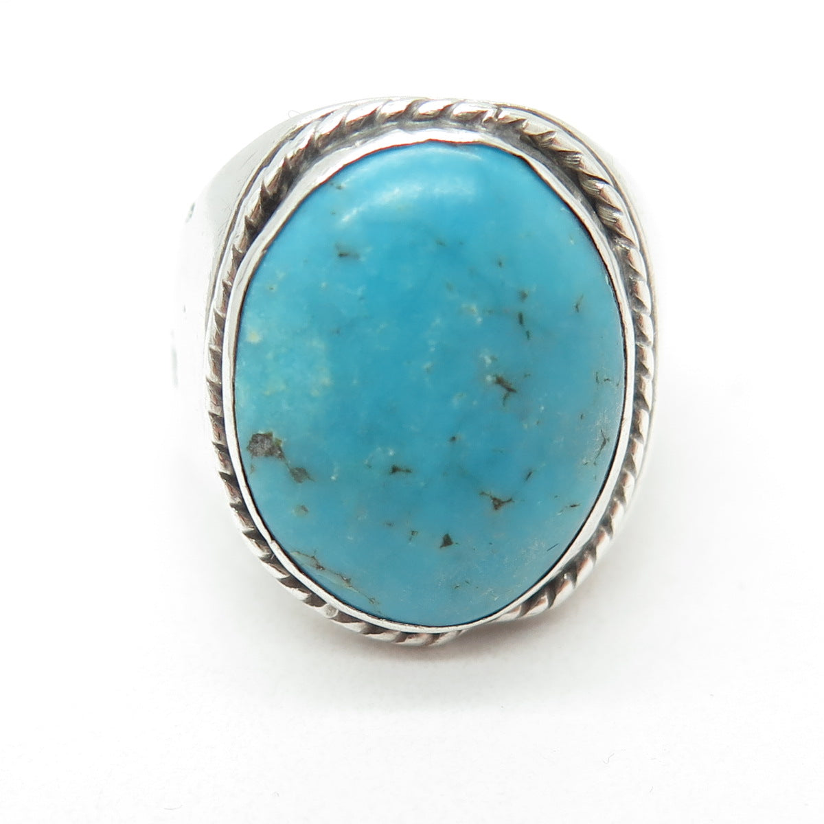 Old Pawn 925 Sterling Silver Vintage Southwestern Turquoise Gem Ring Size 8.5