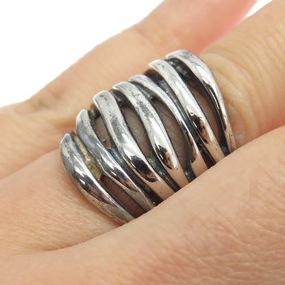 925 Sterling Silver Vintage Multi-Row Modernist Oxidized Ring Size 6