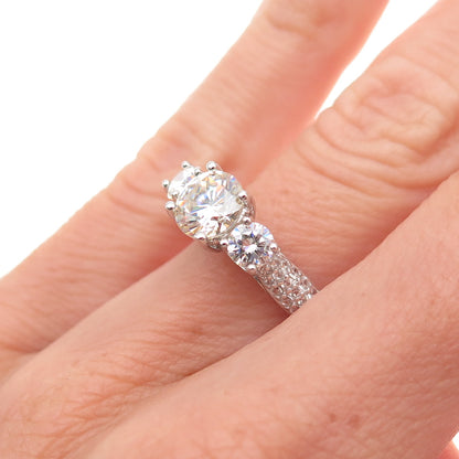 925 Sterling Silver Real Round-Cut White Topaz & C Z Engagement Ring Size 5