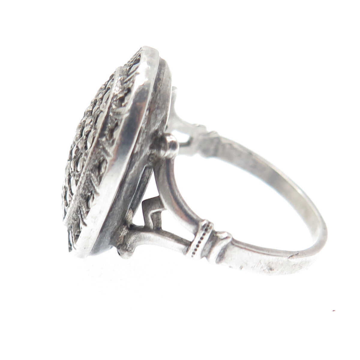 THEDA 925 Sterling Silver Antique Marcasite Ring Size 6.5 (missing 1 stone)