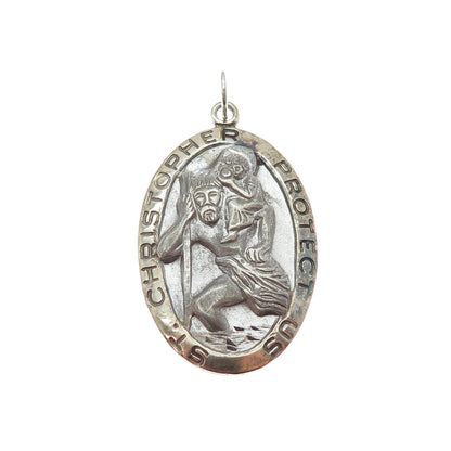925 Sterling Silver Vintage St. Christopher Religious Medal Charm Pendant