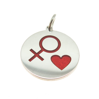 925 Sterling Silver Red Enamel Female Symbol & Heart Minimalist Charm Pendant