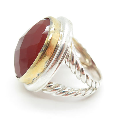 CHAPAL ZENRAY 925 Sterling Silver 2-Tone Vintage Real Carnelian Ring Size 6