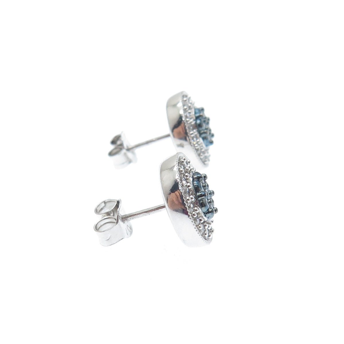 925 Sterling Silver Black Rhodium Round-Cut C Z Stud Earrings