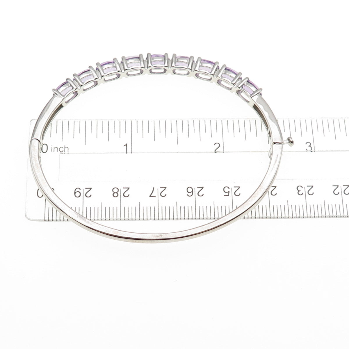 925 Sterling Silver Real Oval-Cut Amethyst Bangle Bracelet 6.75"