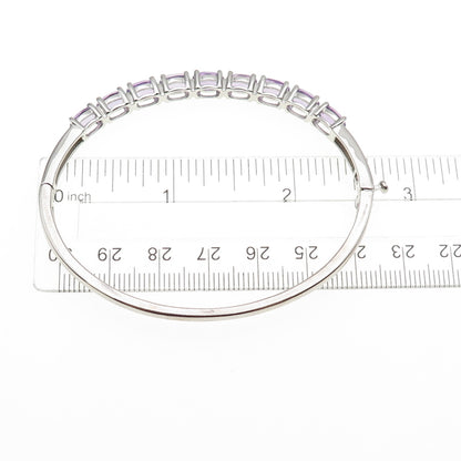 925 Sterling Silver Real Oval-Cut Amethyst Bangle Bracelet 6.75"