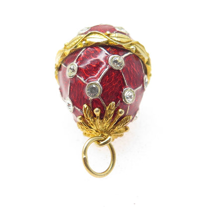 925 Sterling Silver Gold Plated Vintage Enamel Rhinestone Easter Egg Pendant