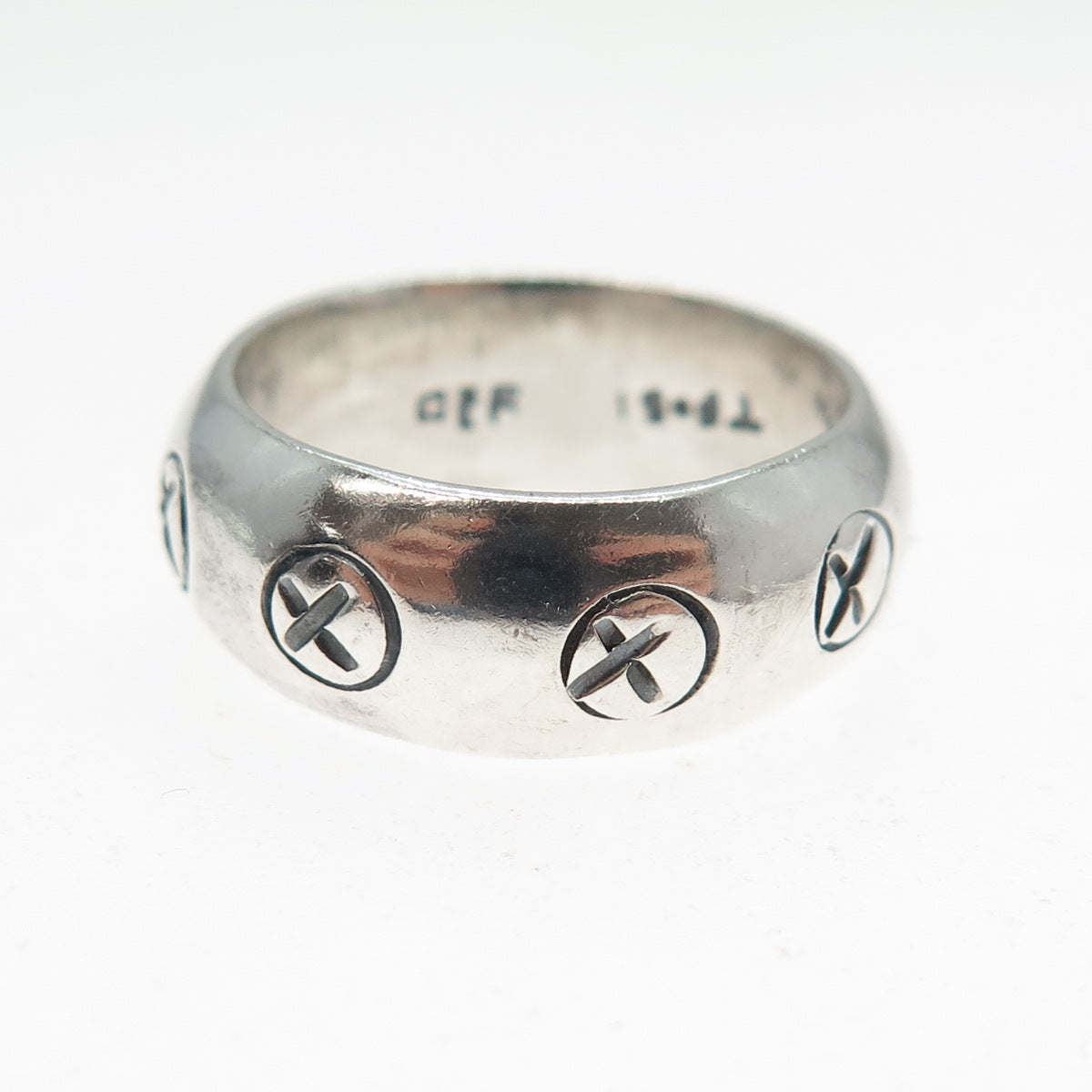 925 Sterling Silver Vintage Mexico X Symbol Oxidized Band Ring Size 7.75