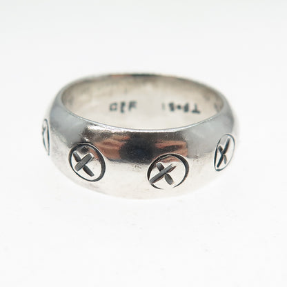 925 Sterling Silver Vintage Mexico X Symbol Oxidized Band Ring Size 7.75