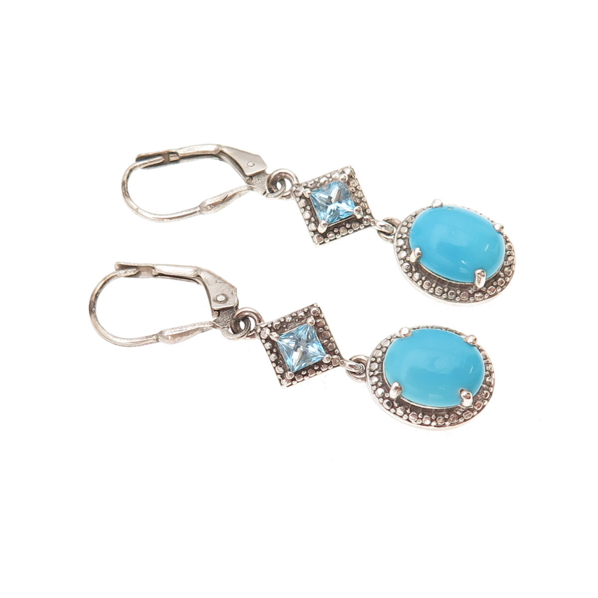 Chuck Clemency 925 Sterling Silver Real Turquoise & Blue Topaz Dangle Earrings