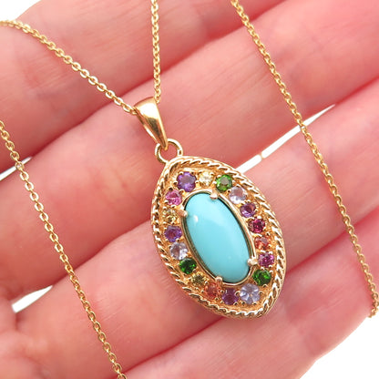 D'Joy Sterling Silver Gold Plated Real Turquoise & Multi-Gem Chain Necklace 20"