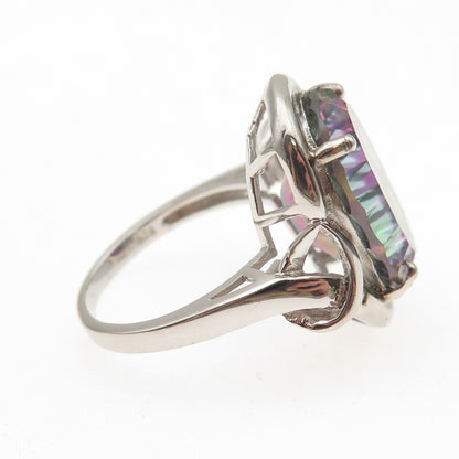 925 Sterling Silver Vintage Real Mystic Quartz Modernist Knot Ring Size 7.75