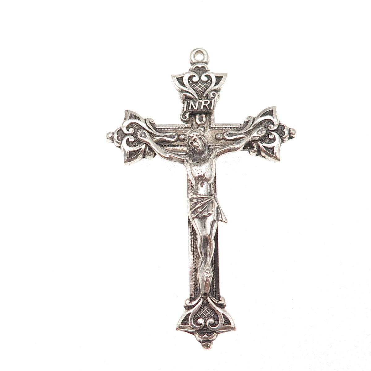 Creed 925 Sterling Silver Antique Art Deco Crucifix Cross Oxidized Pendant