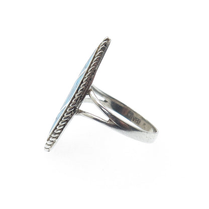 925 Sterling Silver Vintage Southwestern Turquoise Inlay Oxidized Ring Size 6